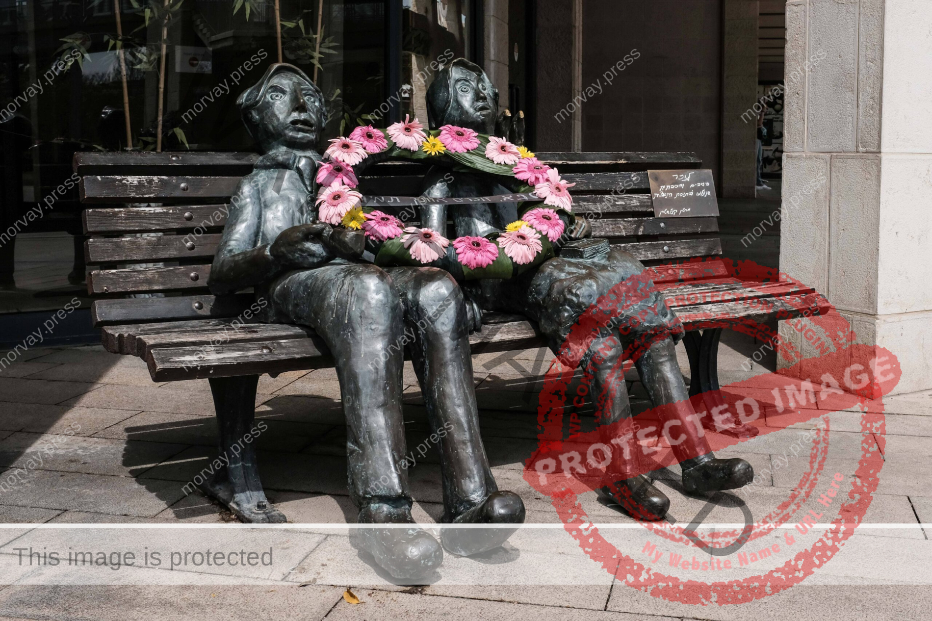 April 21, 2020, Jerusalem, Israel: A flower wreath lies on a statue created by Dr. Martin Kizelstein, Holocaust survivo