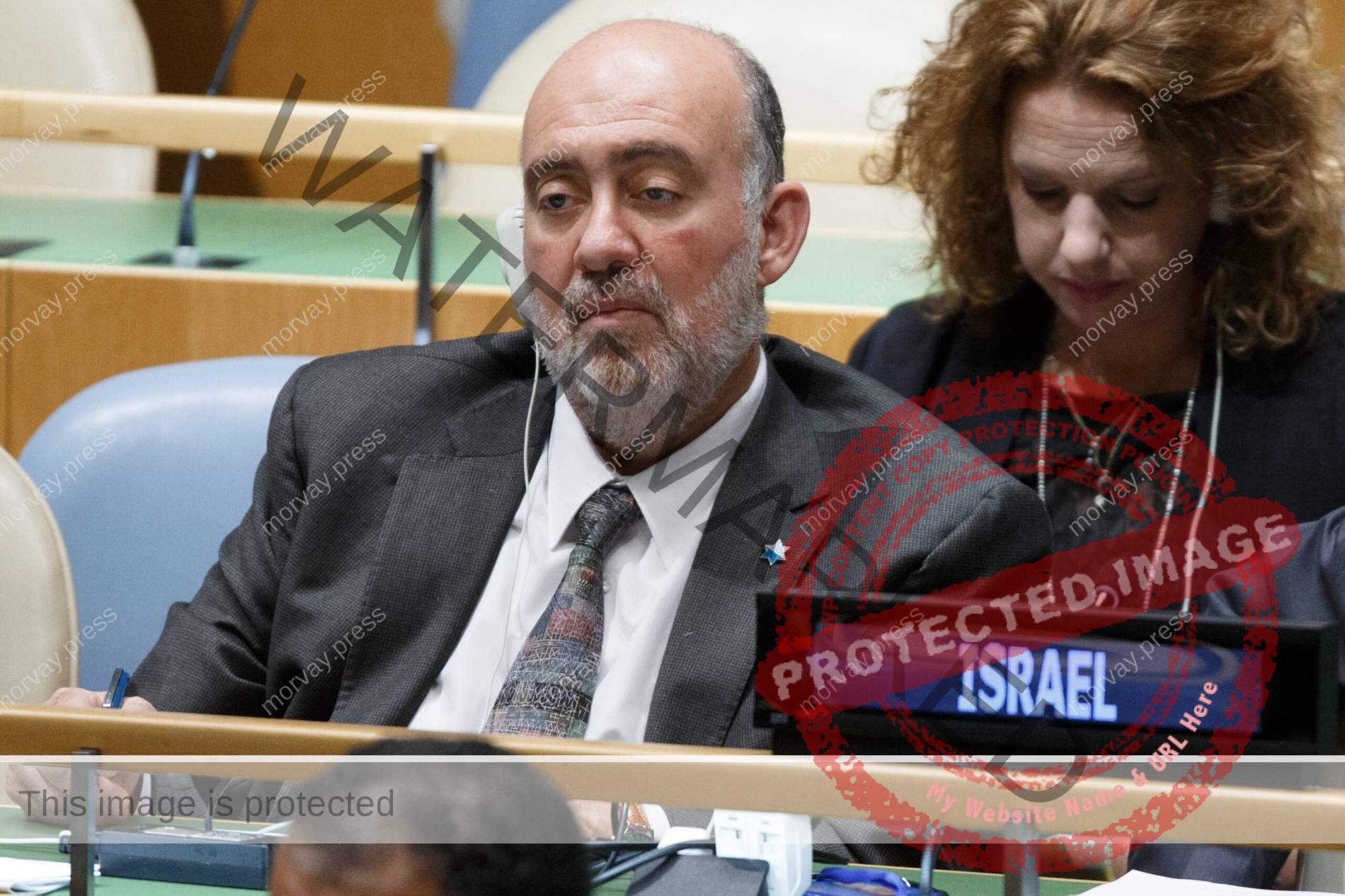 NEW YORK 2015 Israeli Ambassador to the United Nations Ron Prosor front listens as Palestinian