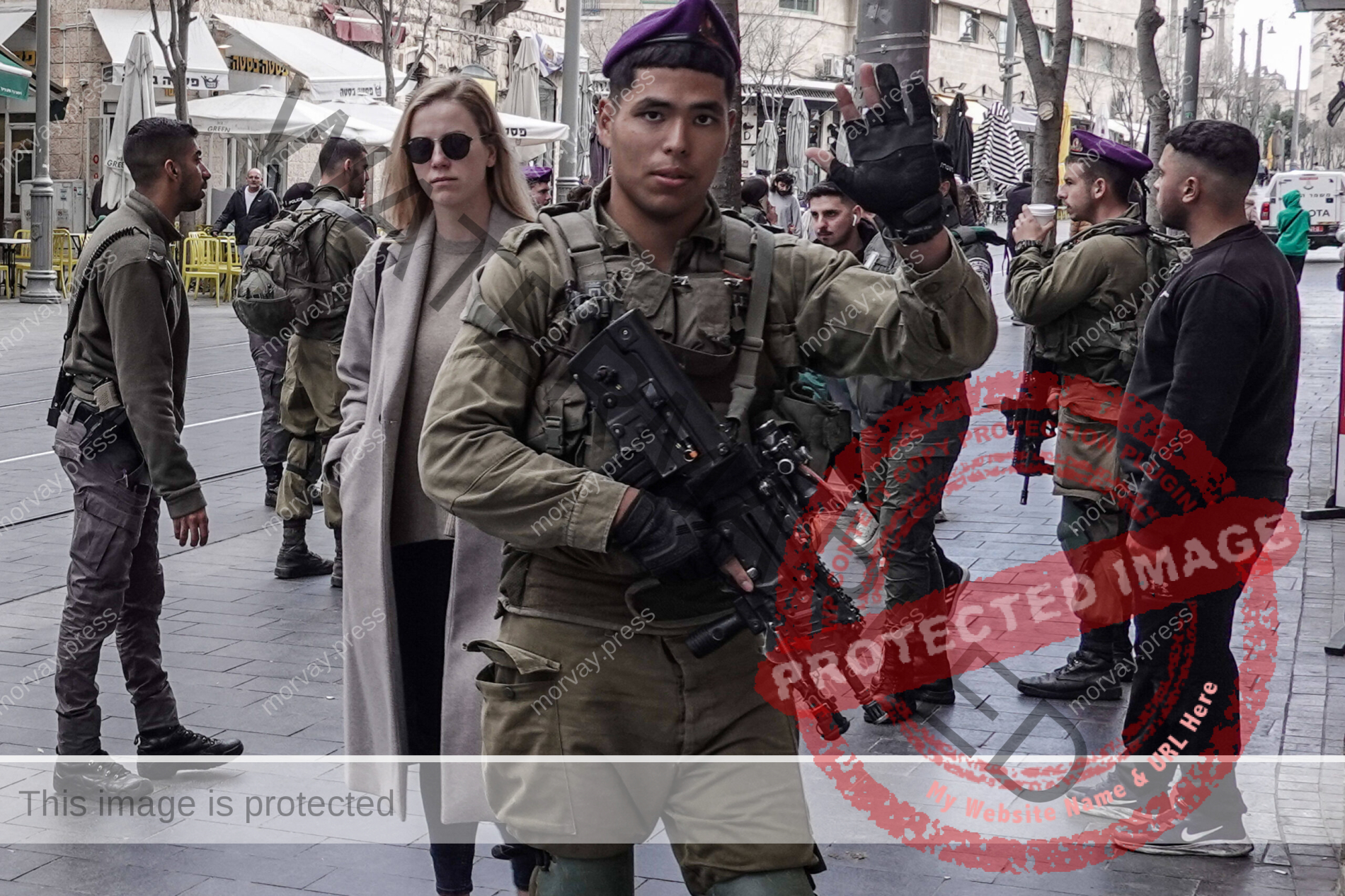 January 30, 2023, Jerusalem, Israel: Border Police forces with reinforcements from the IDF Givati Brigade in purple bere